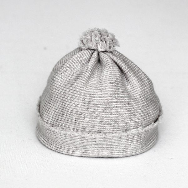 Wool beanie, light beige stripe, 3-6 months
