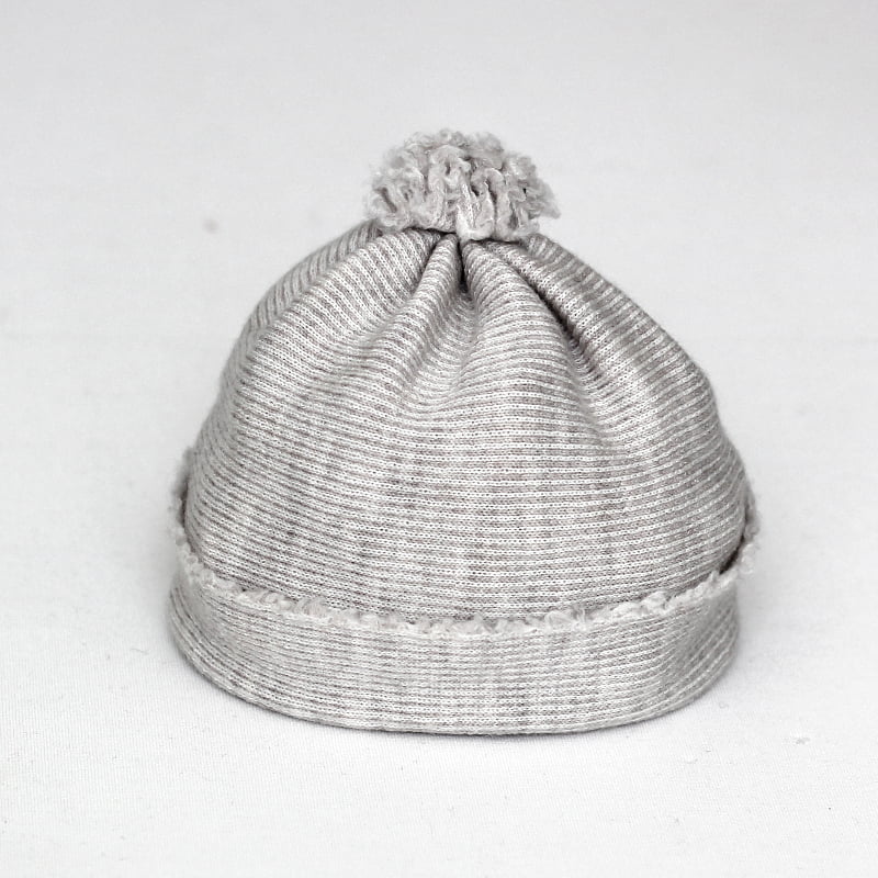 Wool beanie, light beige stripe, 3-6 months