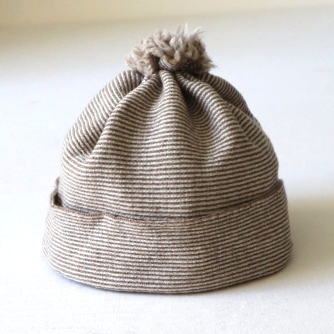 Wool beanie, white/beige stripe, 8-18 months