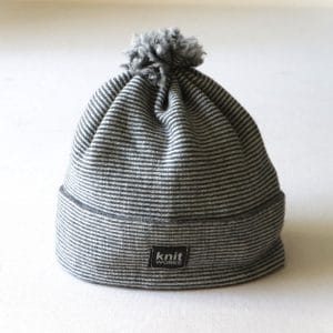 Wool beanie, white/grey stripe, 8-18 months
