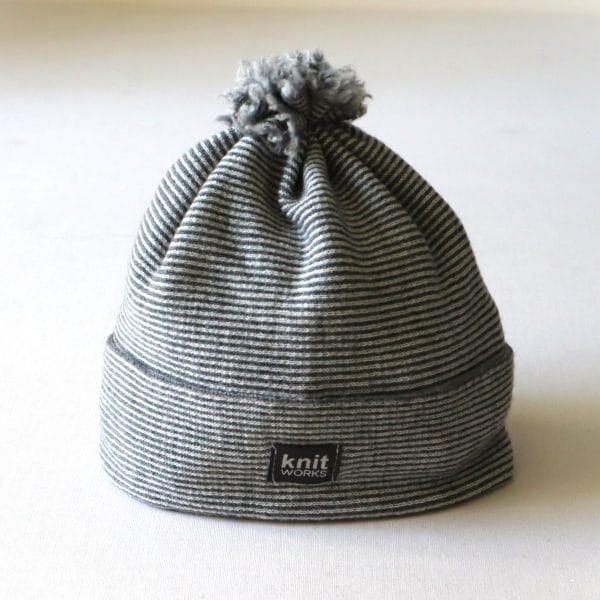 Wool beanie, white/grey stripe, 8-18 months