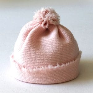 Wool beanie, white/pink stripe, 0-2 months