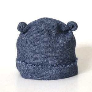 Wool beanie, blue jean, 3-6 m, with ears