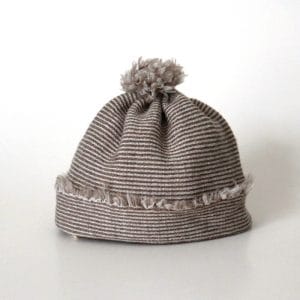 Wool beanie, nutria/white stripe, 0-2 months