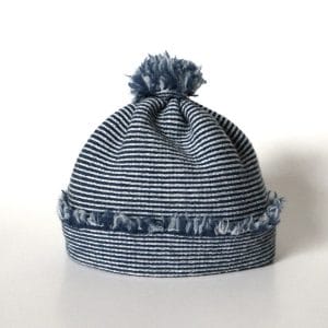 Wool beanie, blue/white stripe, 0-2 months